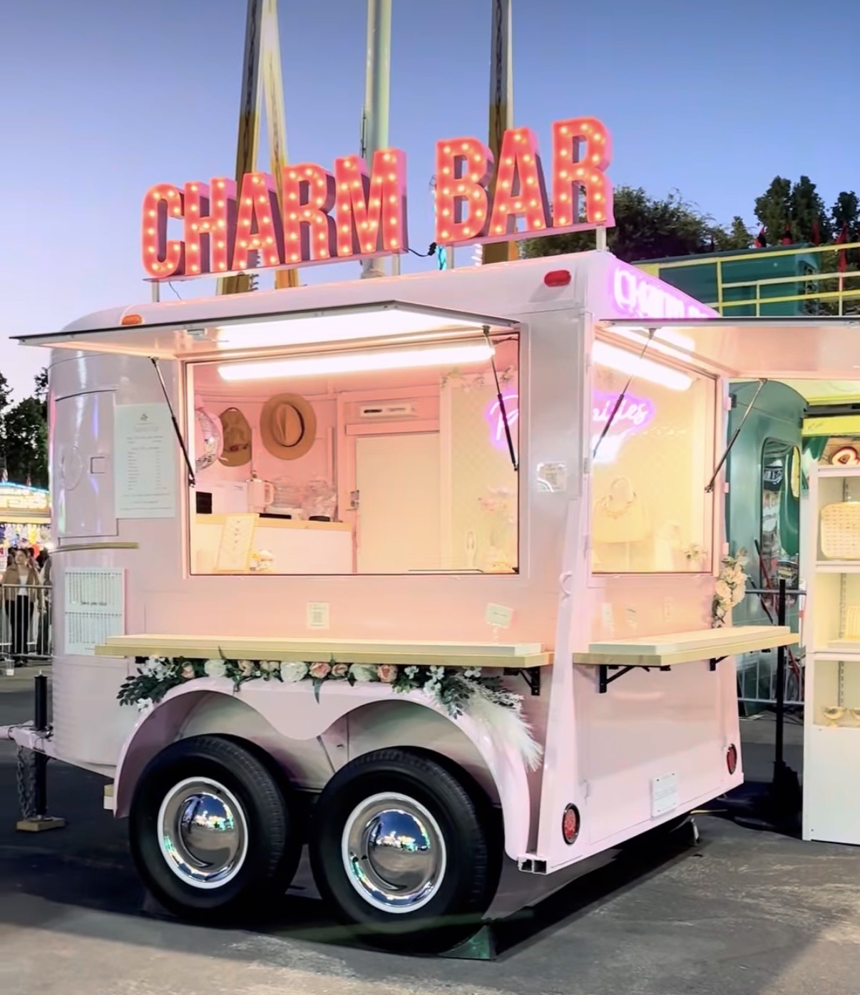 Charm Bar mobile trailer with illuminated marquee sign