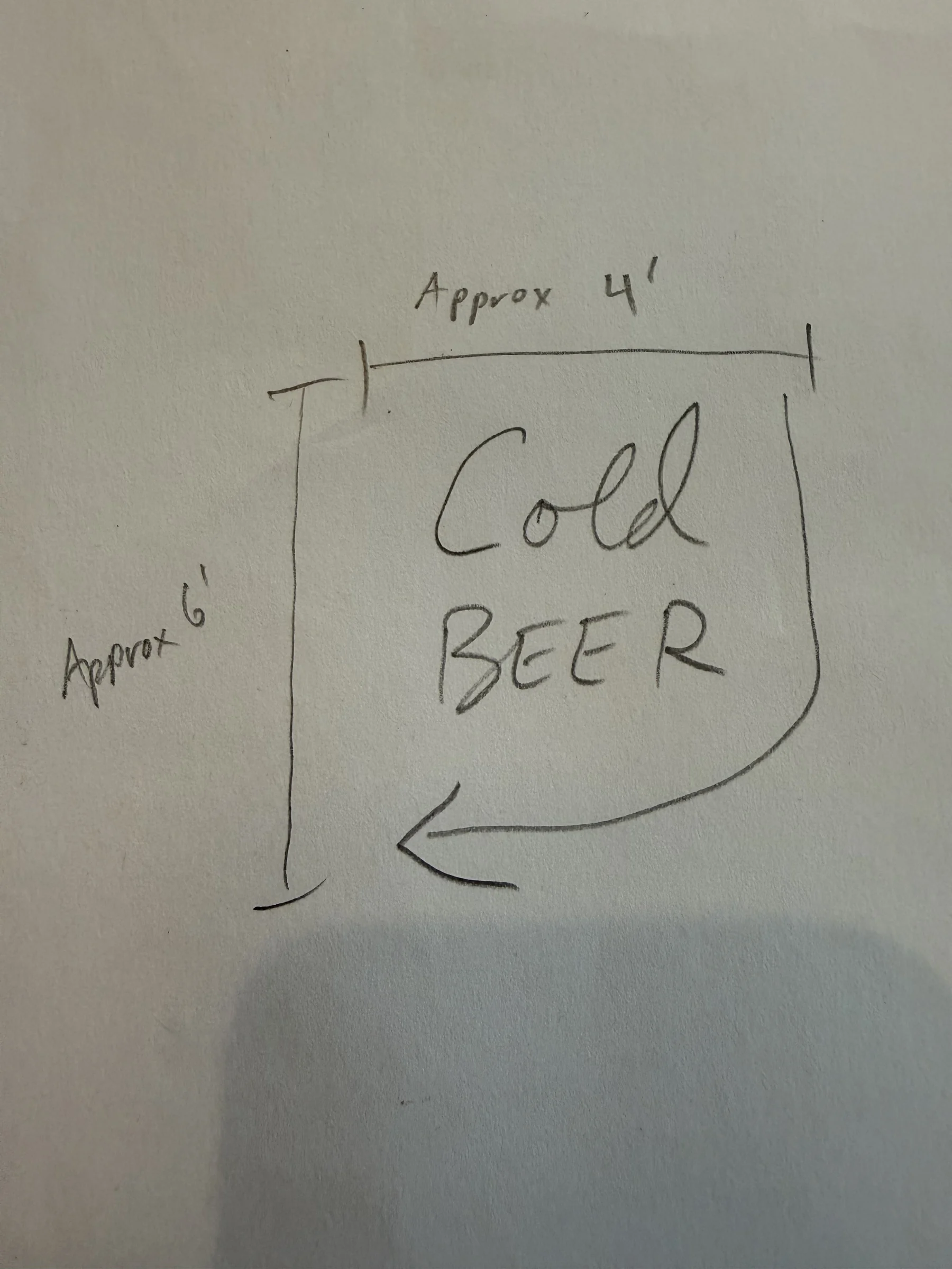 Pencil sketch of the Cold Beer wall sign with a left-pointing arrow