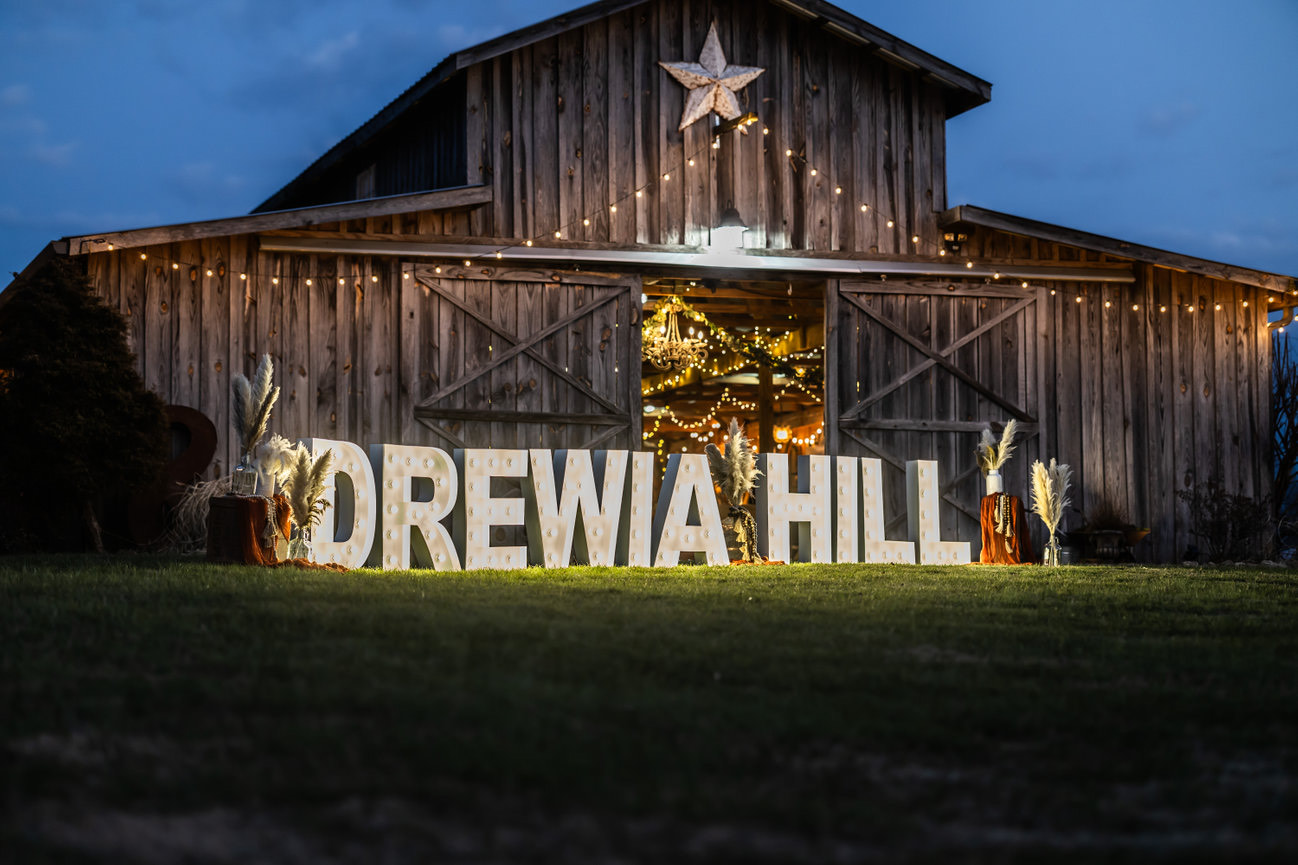 Stand-up marquee letters displayed at an event venue